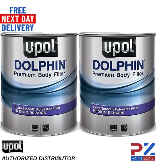 2 X U-POL DOLPHIN PREMIUM BODY FILLER ADVANCE MEDIUM DEPTH REPAIRS 3 LTR
