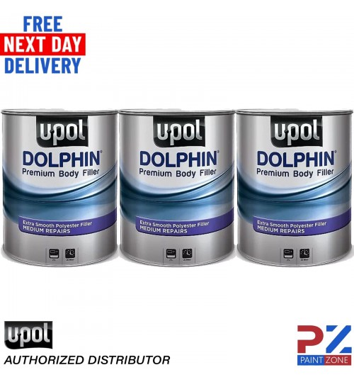 3 X U-POL DOLPHIN PREMIUM BODY FILLER ADVANCE MEDIUM DEPTH REPAIRS 3 LTR