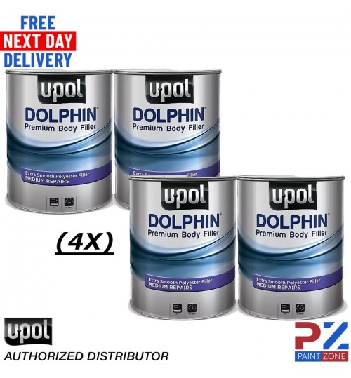 4 X U-POL DOLPHIN PREMIUM BODY FILLER ADVANCE MEDIUM DEPTH REPAIRS 3 LTR