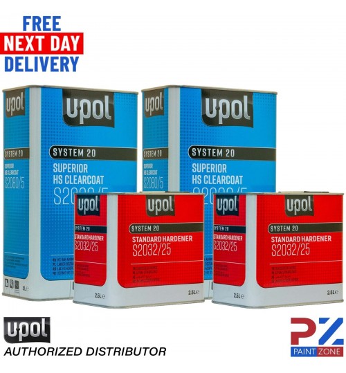 2x UPOL SUPERIOR HS CLEARCOAT S2080/5 5L - WITH STANDARD HARDENER S2032 7.5L KIT