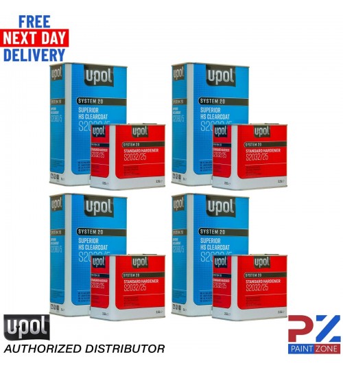 4x UPOL SUPERIOR HS CLEARCOAT S2080/5 5L - WITH STANDARD HARDENER S2032 7.5L KIT