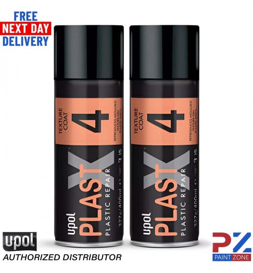 2x UPOL PLAST X 4 - COARSE GRAIN TEXTURED PAINT AEROSOL FOR TRIM - 400ML