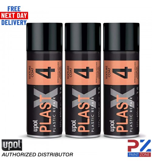 3x UPOL PLAST X 4 - COARSE GRAIN TEXTURED PAINT AEROSOL FOR TRIM - 400ML