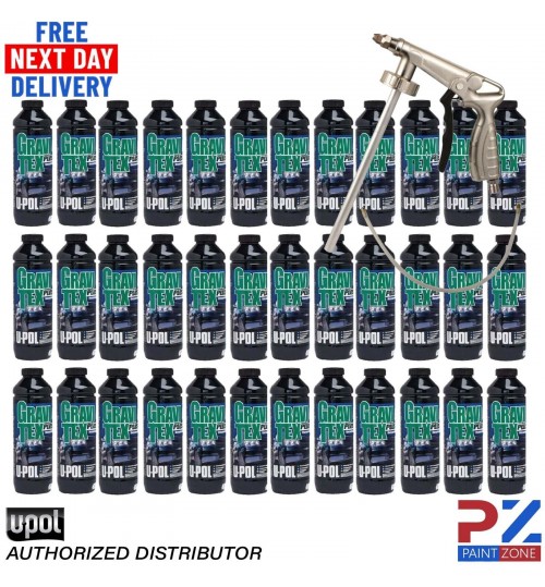 36 X U-POL GRAVITEX PLUS HS STONE CHIP COATING PROTECTER 1L BLACK +UNDERBODY GUN