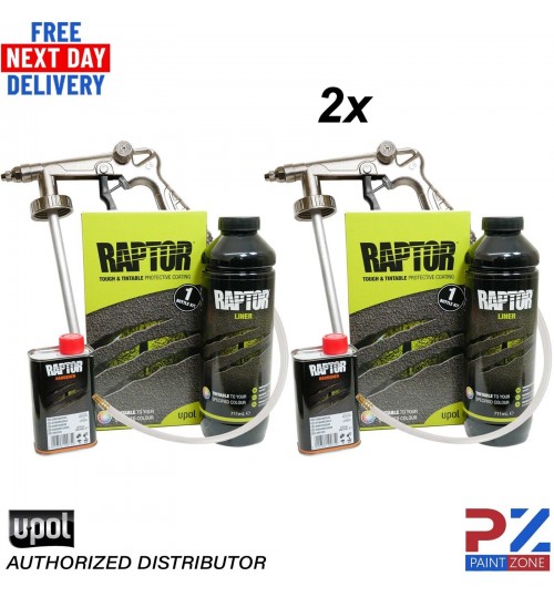 2X UPOL Raptor TINTABLE Truck Bed Liner 1 Bottle 0.95L Kit UPOL + Applicator Gun