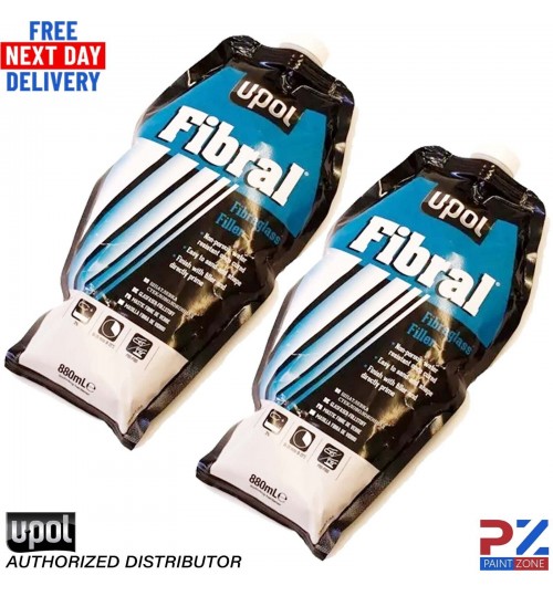 2X UPOL Fibral Glass Fibre Repair Filler Paste 880ml Bag Yellow - U-POL FIB/BL