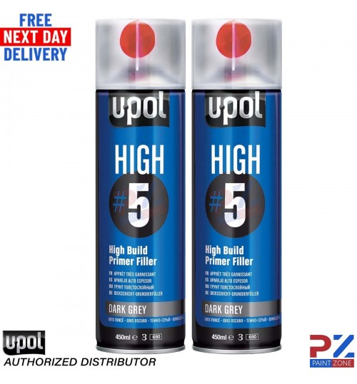 2x UPOL HIGH 5 HIGH BUILD PRIMER AEROSOL U-POL - DARK GREY