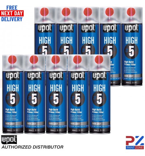 10x UPOL HIGH 5 HIGH BUILD PRIMER AEROSOL U-POL - DARK GREY