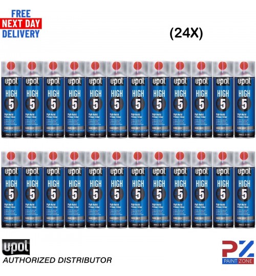 24x UPOL HIGH 5 HIGH BUILD PRIMER AEROSOL U-POL - DARK GREY