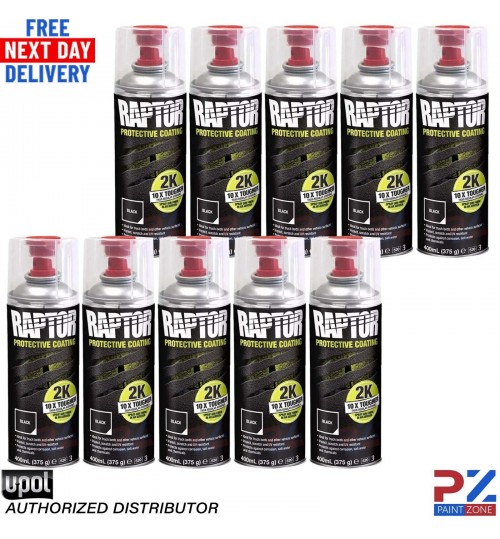 10 X UPOL RAPTOR 2K TOUGH BED LINER U-POL PROTECTOR 400ML AEROSOL - BLACK