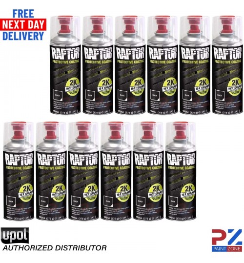 12 X UPOL RAPTOR 2K TOUGH BED LINER U-POL PROTECTOR 400ML AEROSOL - BLACK