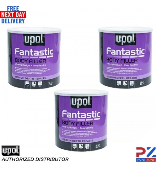 3x Upol Fantastic Polyester Body Filler 3 Litre - Includes Hardener & Spreader