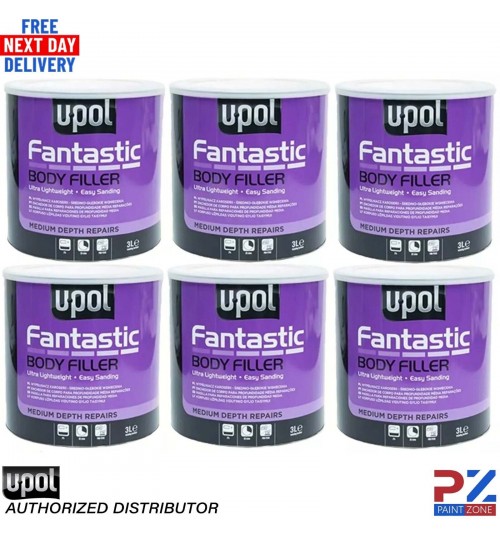 6X U-Pol Fantastic Polyester Car Body Filler 3LTR UPOL FANT/3 with BPO Hardener