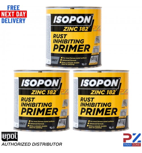 3X U-POL DAVIDS ISOPON ZINC 182 Rust Inhibiting Primer 1k 1L Z182/1 UPOL