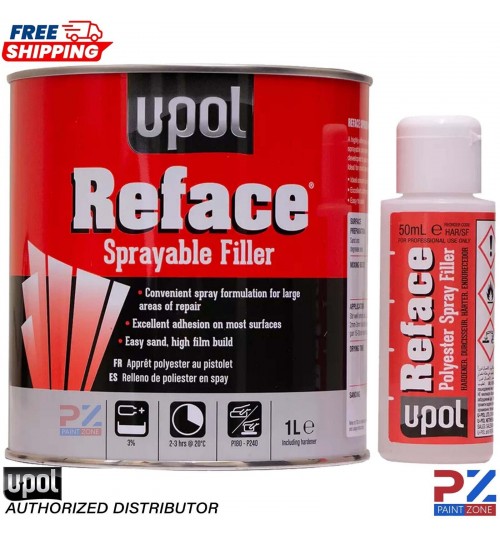 1x U-pol Reface Polyester Spray Filler 1 Litre with Hardener