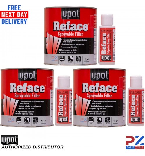 3X U-pol Reface Polyester Spray Filler 1 Litre with Hardener
