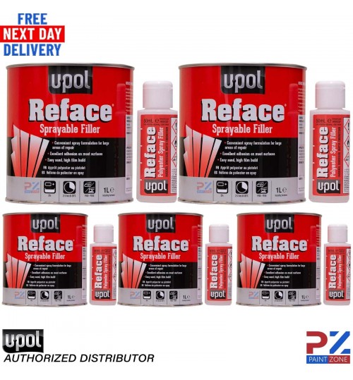 5X U-pol Reface Polyester Spray Filler 1 Litre with Hardener