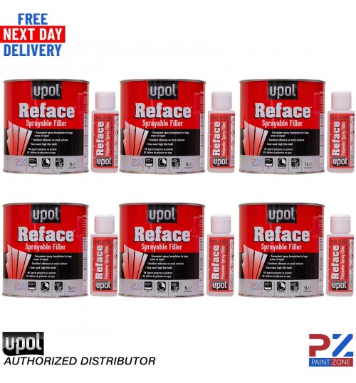 6X U-pol Reface Polyester Spray Filler 1 Litre with Hardener