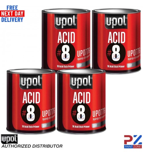 4X U-POL ACID 8 SELF ETCH 1K PRIMER GREY 1LTR - FREE NEXT DAY DELIVERY
