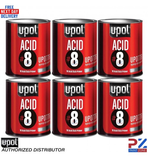 6X U-POL ACID 8 SELF ETCH 1K PRIMER GREY 1LTR - FREE NEXT DAY DELIVERY
