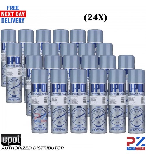 24 x U-POL Power Can Grey Primer Filler 500ml Aerosol Spray Cans UPOL Powercan