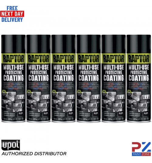 6X UPOL RAPTOR 1K MULTI-USE RMUB/AL PROTECTIVE COATING AEROSOL 450ML - BLACK