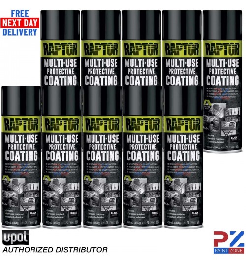 10X UPOL RAPTOR 1K MULTI-USE RMUB/AL PROTECTIVE COATING AEROSOL 450ML - BLACK