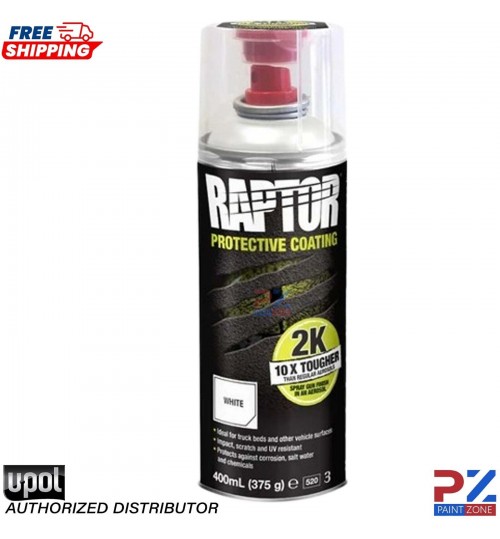 1 X UPOL RAPTOR 2K TOUGH BED LINER U-POL PROTECTOR 400ML AEROSOL - WHITE