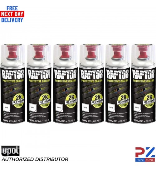 6X UPOL RAPTOR 2K TOUGH BED LINER U-POL PROTECTOR 400ML AEROSOL - WHITE