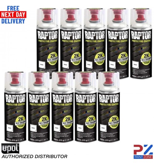 10X UPOL RAPTOR 2K TOUGH BED LINER U-POL PROTECTOR 400ML AEROSOL - WHITE