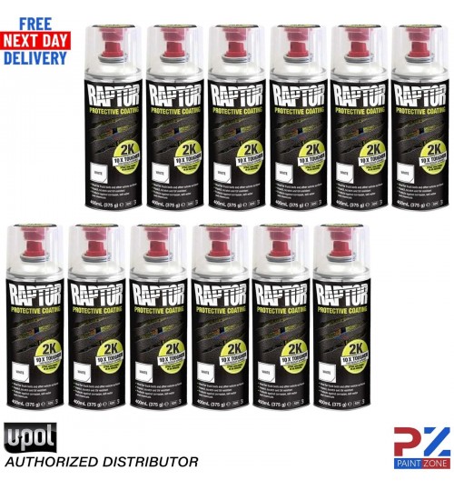 12X UPOL RAPTOR 2K TOUGH BED LINER U-POL PROTECTOR 400ML AEROSOL - WHITE