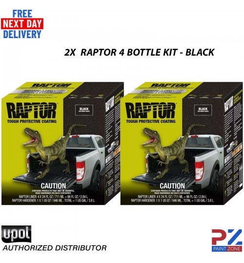 2 X UPOL 3.8L RAPTOR TRUCK BED LINER KITS * 7.6 LTR DEAL/8 BOTTLES - BLACK
