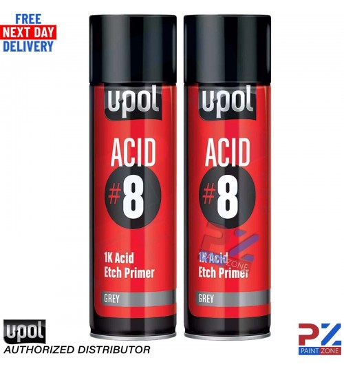 2x U-POL ACID#8 1K Acid Etch Primer GREY Aerosol Car Paint 450ML- FAST DELIVERY