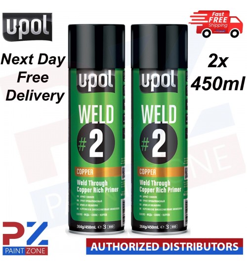 2X U-POL WELDC/AL WELD#2 Weld Through Primer COPPER Rich Aerosol - 450ML