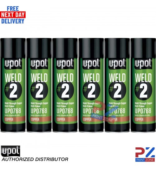 6 X UPOL WELD # 2 WELD THROUGH PRIMER COPPER U-POL AEROSOL 450ML