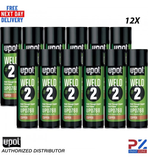 12 X UPOL WELD # 2 WELD THROUGH PRIMER COPPER U-POL AEROSOL 450ML