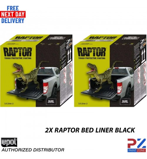 2X U-POL RAPTOR BED LINER UPOL 3.8 KIT *BLACK* 7.6LTR DEAL - INCLUDES HARDENER