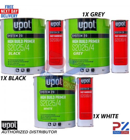 3X UPOL S2025 HIGH BUILD 2K PRIMER W/ S2030 HARDENER 5L KIT - WHITE-GREY-BLACK