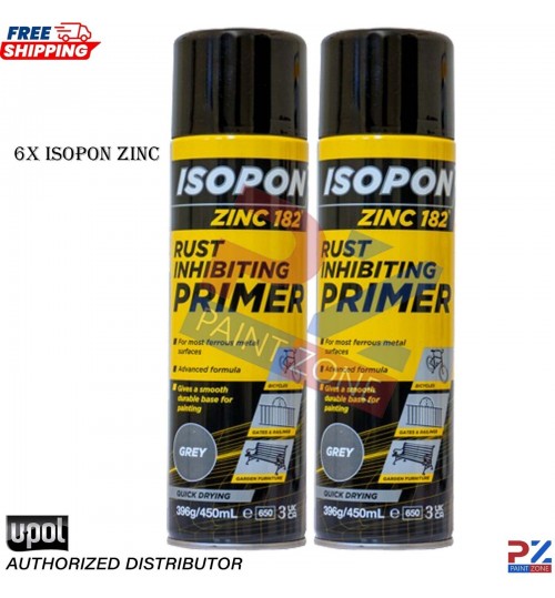 2x U-POL ISOPON ZINC 182 Rust Inhibiting Primer 1k 450ml Aerosol Spray