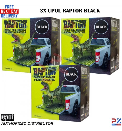 3 X UPOL 3.8L RAPTOR TRUCK BED LINER KITS * 11.4 LTR DEAL/ 12 BOTTLES - BLACK