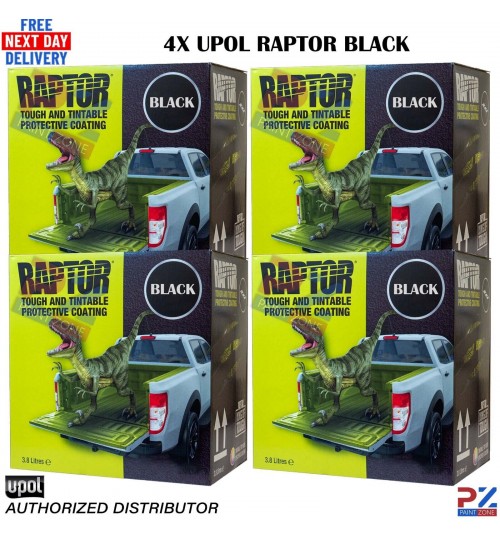 4 X UPOL 3.8L RAPTOR TRUCK BED LINER KITS * 15.2LTR DEAL / 16 BOTTLES - BLACK