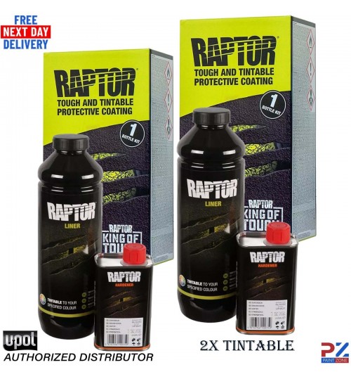 U-POL RAPTOR 2x 1L Bottle Tintable Bed Liner - Durable Finish with Hardener