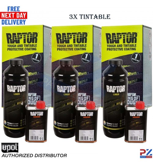 U-POL RAPTOR 3x 1L Bottle Tintable Bed Liner - Durable Finish with Hardener