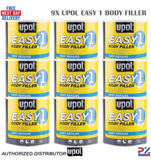 9 X UPOL EASY 1 BODY FILLER 3L - DEEP FILL CAR BODY FILLER BIG SMOOTH EASY