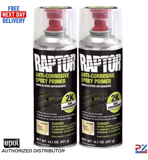 2x U-POL Raptor 2K Epoxy Primer Beige 400ml - Anti-Corrosive Aerosol