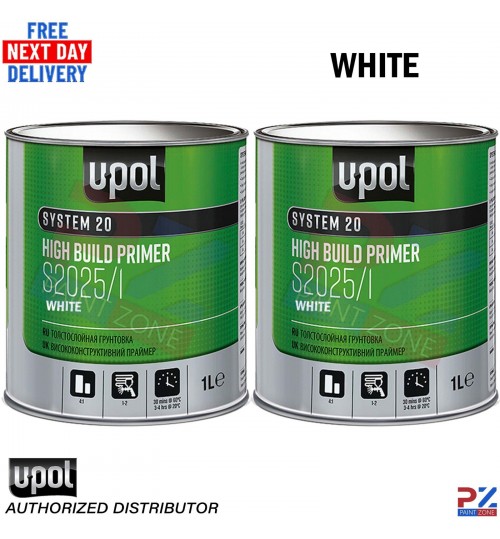2x U-POL S2025 1L 2K HS High Build WHITE Primer - Auto Body Repair Paint
