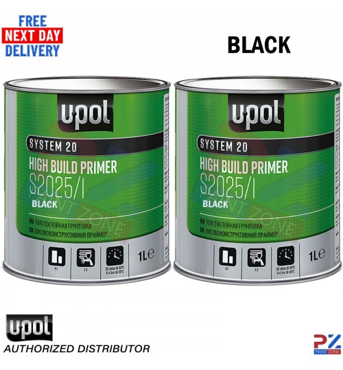 2x U-POL S2025 1L 2K HS High Build BLACK Primer - Auto Body Repair Paint