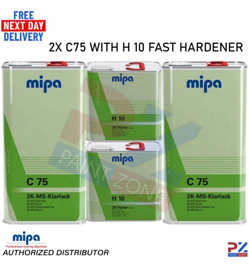 2x MIPA C75 2K MS Clearcoat Lacquer Kits – 7.5L with H10 Fast Hardener