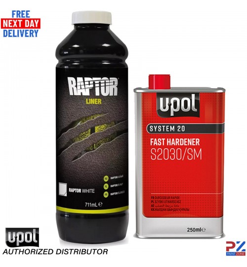 UPOL White Raptor 0.95L Bottle Kit + 250ml Hardener Truck Bed Liner Paint