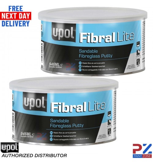 2X UPOL Fibral Light Sandable Fibreglass Putty 946ML Tin Yellow - UPOL FIBL/2